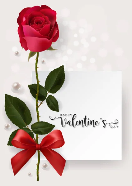 Modèles Cartes Voeux Saint Valentin Avec Réaliste Belle Rose Coeur — Image vectorielle