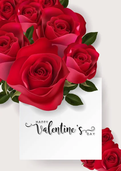 Dia Dos Namorados Cumprimentando Modelos Cartão Com Realista Bela Rosa —  Vetores de Stock
