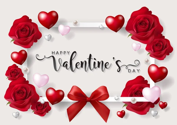 San Valentino Modelli Biglietti Auguri Con Realistico Bella Rosa Cuore — Vettoriale Stock