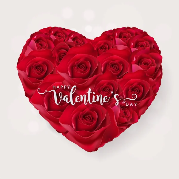 情人节贺卡模板与现实的美丽的玫瑰和心脏背景颜色 — 图库矢量图片