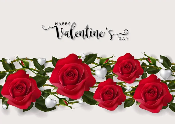 Modèles Cartes Voeux Saint Valentin Avec Réaliste Belle Rose Coeur — Image vectorielle