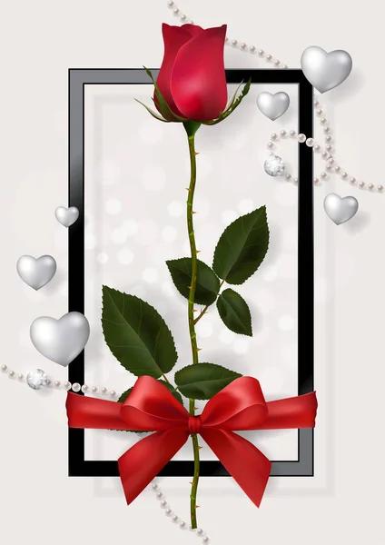 Walentynki Życzeniami Szablony Realistycznie Piękna Róża Serca Kolor Tła — Wektor stockowy