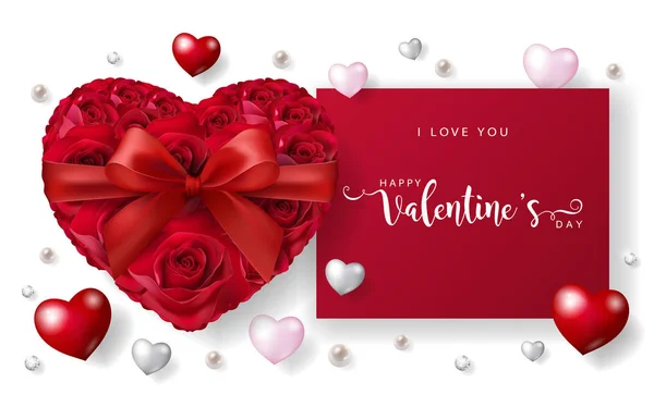 Plantillas Tarjetas Felicitación Del Día San Valentín Con Realismo Rosa — Vector de stock