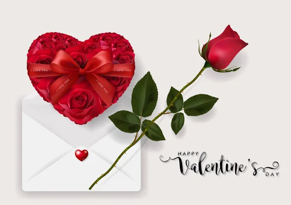 Dia Dos Namorados Cumprimentando Modelos Cartão Com Realista Bela Rosa — Vetor de Stock