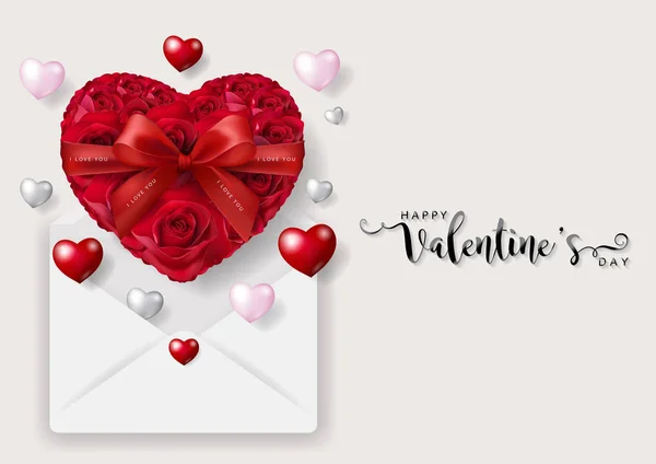 Plantillas Tarjetas Felicitación Del Día San Valentín Con Realismo Rosa — Archivo Imágenes Vectoriales