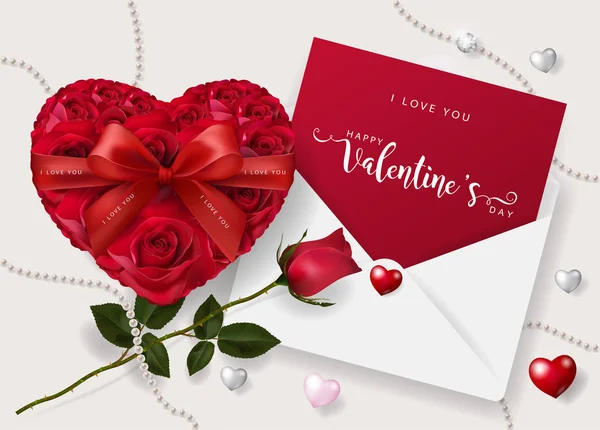 Plantillas Tarjetas Felicitación Del Día San Valentín Con Realismo Rosa — Vector de stock