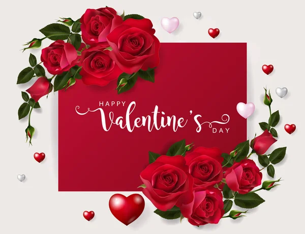 Valentine Day Greeting Card Templates Realistic Beautiful Rose Heart Background — Stock Vector