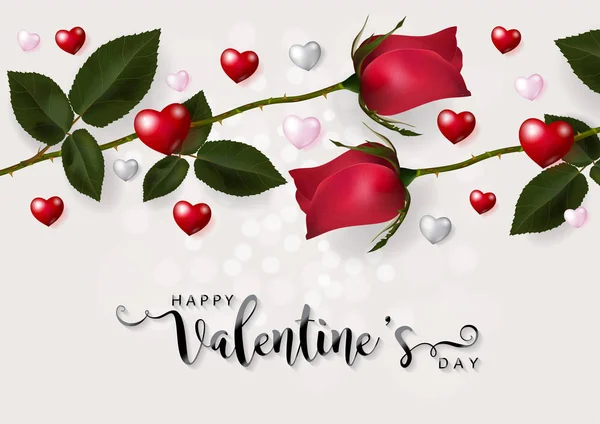Plantillas Tarjetas Felicitación Del Día San Valentín Con Realismo Rosa — Archivo Imágenes Vectoriales