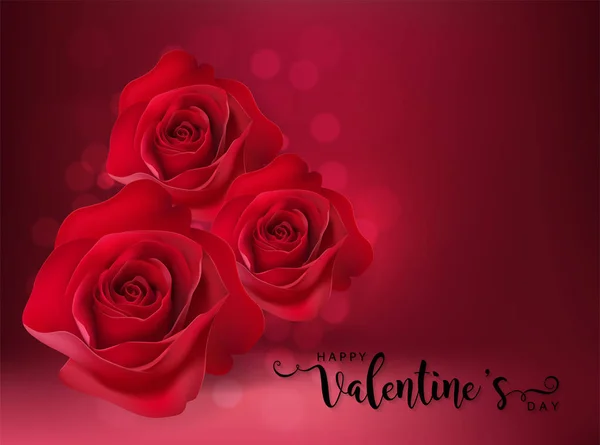 Walentynki Życzeniami Szablony Realistycznie Piękna Róża Serca Kolor Tła — Wektor stockowy