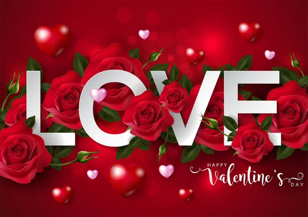 Plantillas Tarjetas Felicitación Del Día San Valentín Con Realismo Rosa — Vector de stock