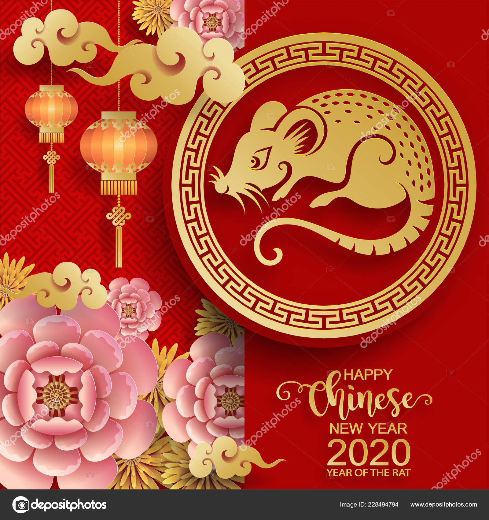 Happy Chinese New Year 2020 Zodiac Sign Gold Rat Paper Stock Vector ...