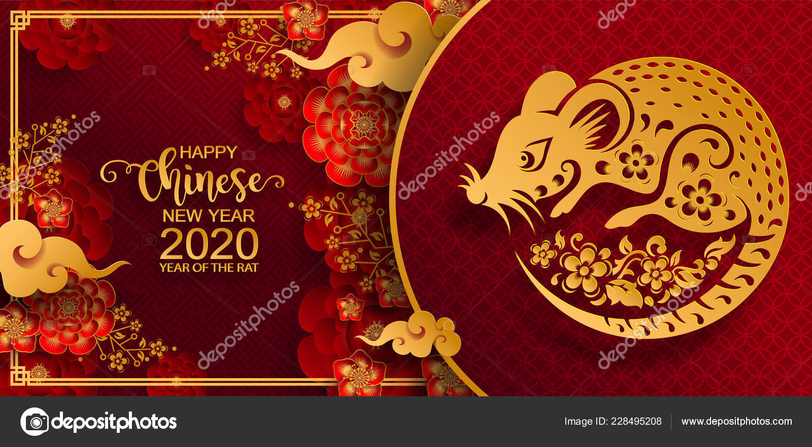 Happy Chinese New Year 2020 Zodiac Sign Gold Rat Paper — Stock Vector © olaf1741 ...