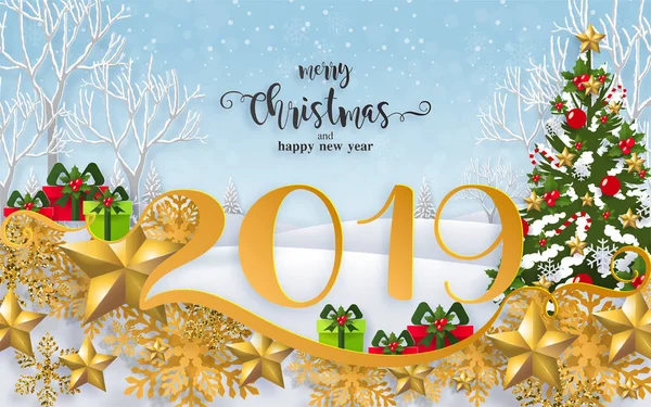 Frohe Weihnachtsgrüße Und Ein Gutes Neues Jahr 2019 Vorlagen Mit — Stockvektor