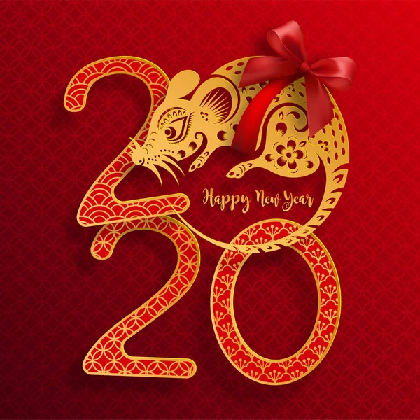 Mutlu Çin Yeni Yıl 2020 Yıl Sıçan Kağıt Kesilmiş Sıçan — Stok Vektör