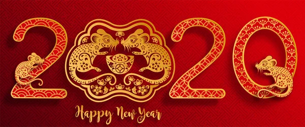 Bonne Année Chinoise 2020 Année Rat Papier Coupé Personnage Rat — Image vectorielle