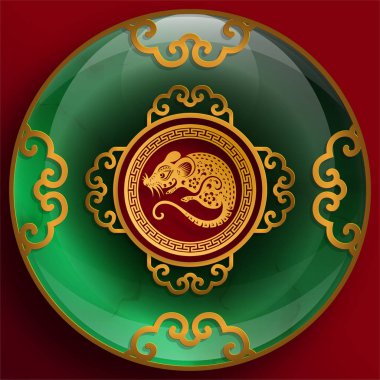 Mutlu çin yeni yıl 2020 yıl sıçan, kağıt kesilmiş sıçan karakteri, çiçek ve arka planda zanaat tarzı ile Asya elemanları. (Çince çevirisi : Happy chinese new year 2020, sıçan yılı)