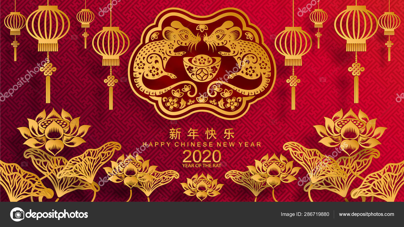 YEELE 12x8ft Chinese New Year Backdrop Chinese Peony Year of The Rat Red and Gloden Photography Background 2020 Spring Festival Portrait Photo Booth Prop Digital Wallpaper