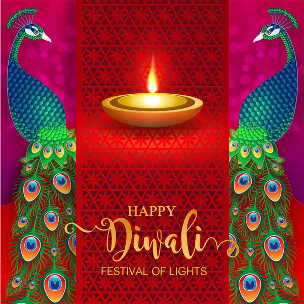 Diwali Deepavali Dipavali Fête Des Lumières Inde Avec Diya Motifs — Image vectorielle