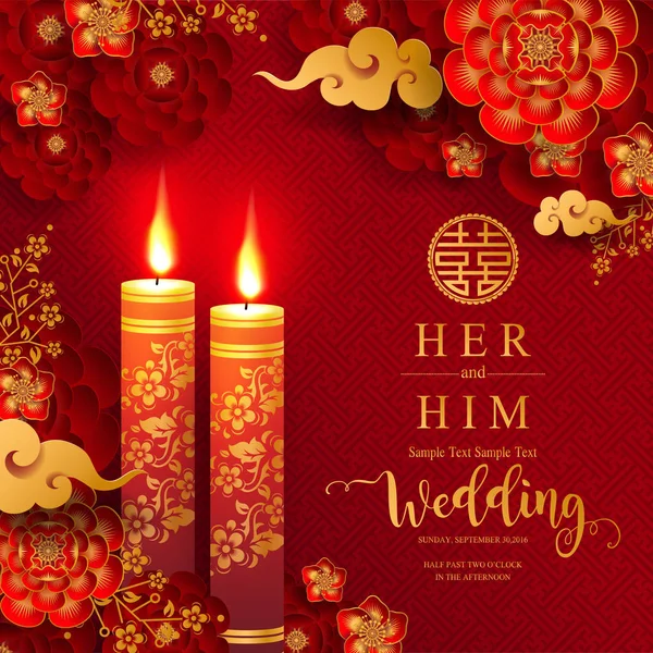 Kínai Keleti Esküvő Meghívás Kártya Mintadeszkák Val Gyönyörű Mintás Papír — Stock Vector