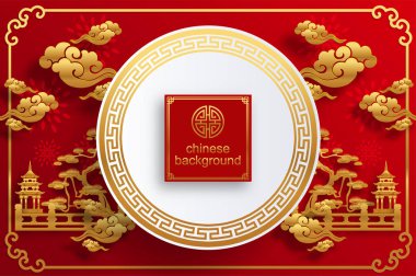 Çince oryantal düğün davetiye kağıdı güzel desenli kağıt renk arka plan ile şablonlar.