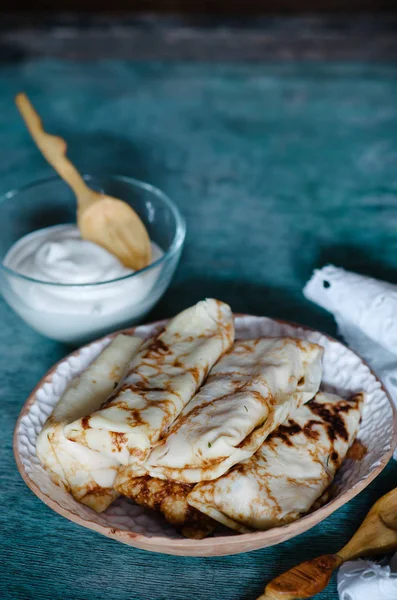 Tasty Stuffed Pancakes Crepe Closeup — Stock Photo, Image