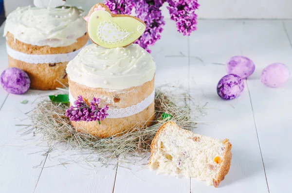 Pastel Pascua Kulich Tradicional Ruso Ucraniano Pan Pascua Paska Enfoque —  Fotos de Stock