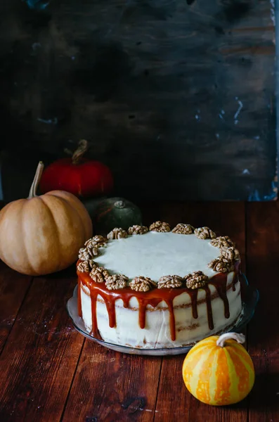 Naked Layer Cake Pumpkin Salty Caramel Space Text — Stock Photo, Image