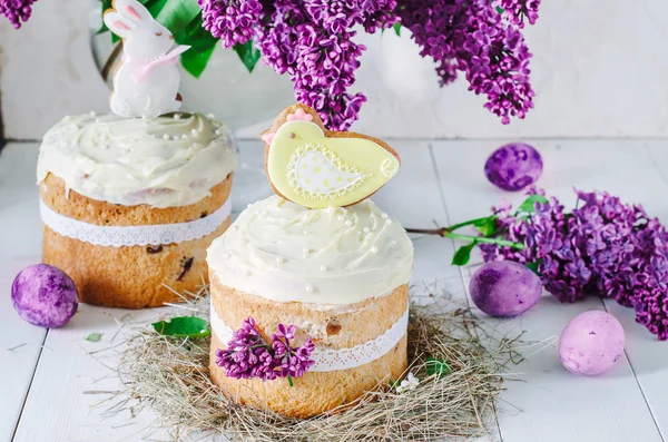 Pastel Pascua Kulich Tradicional Ruso Ucraniano Pan Pascua Paska Enfoque —  Fotos de Stock