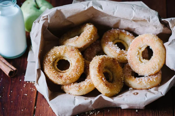 Café Manhã Whith Donuts Caseiros Com Açúcar Canela — Fotografia de Stock