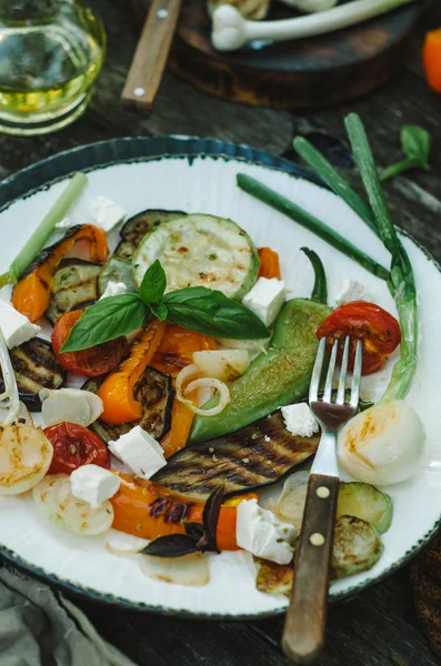 Grilovaná Zelenina Mix Dřevěný Stůl Rustikálním Stylu — Stock fotografie