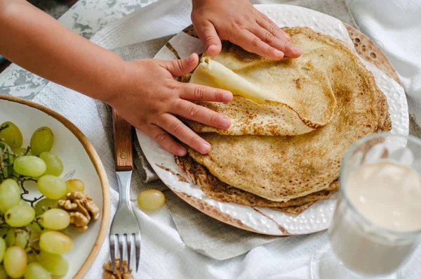 Geleneksel Ukrayna Veya Rusça Krep Geleneksel Yemekleri Tatil Karnaval Maslenitsa — Stok fotoğraf