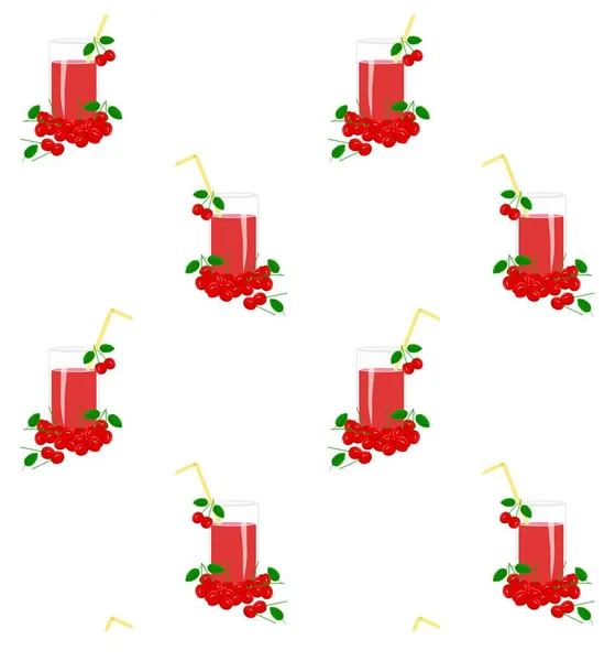Glass Cherry Juice Seamless Background Cherries White Stock Vector Illustration — Stock Vector