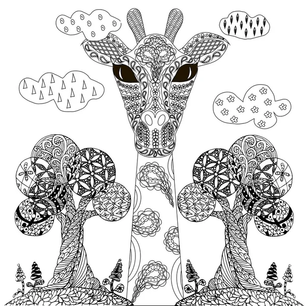 Arborele Monocrom Monocrom Încurcat Manual Girafa Ilustrație Vectorială Pentru Web — Vector de stoc