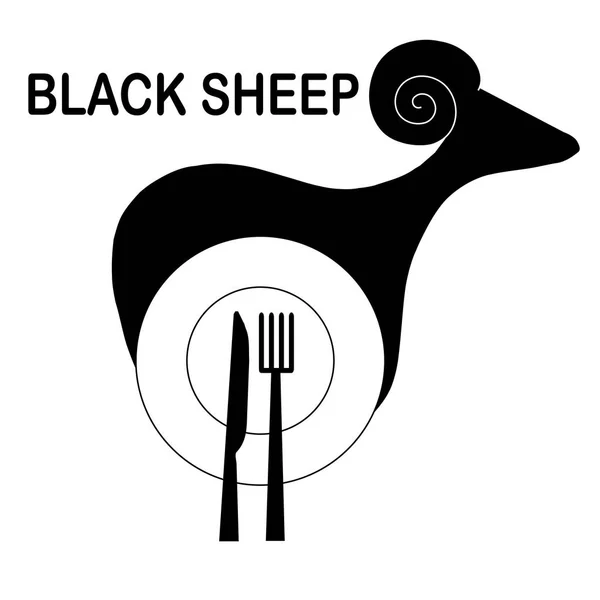 Monochromatyczne Oryginalne Logo Dla Kawiarni Restauracji Stylizowane Czarna Owca Płyta — Wektor stockowy