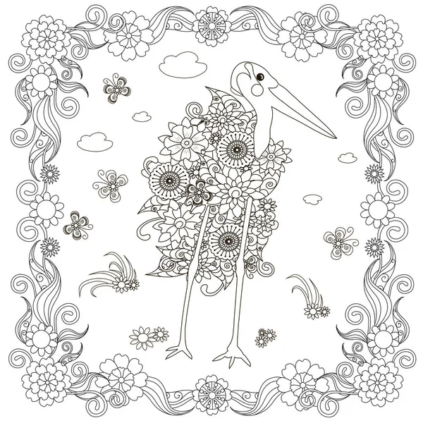 Fleurs Marabu Dans Cadre Fleurs Pour Colorier Illustration Vectorielle Stock — Image vectorielle