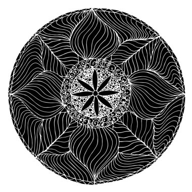 Çizilmiş vektör tek renkli mandala kroki el, stil tasarım öğesi, baskı, web için etnik muska doodle