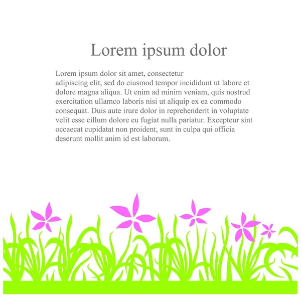 Hierba Verde Inconsútil Patrón Flores Rosadas Desde Abajo Lorem Ipsum — Vector de stock
