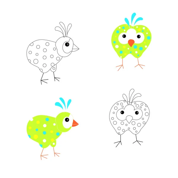 Esboço Abstrato Desenhos Animados Engraçados Monocromático Aves Coloração Estoque Vetor — Vetor de Stock