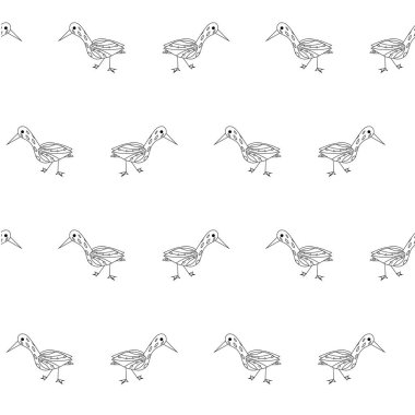 Dikişsiz desen karikatürler tek renkli kulik kuşlar stok vektör illüstrasyon clipart boyama sayfası için, web için, baskı için, bebek yatak için