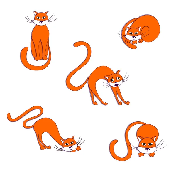 Zestaw Koty Kotów Kreskówka Czerwony Biały Wektor Ilustracja Strony Projekt — Wektor stockowy