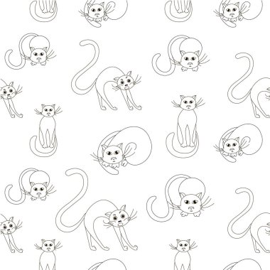 Kediler tek renkli seamless modeli hisse senedi vektör çizim anahat siyah ve beyaz tasarım öğesi web, baskı için