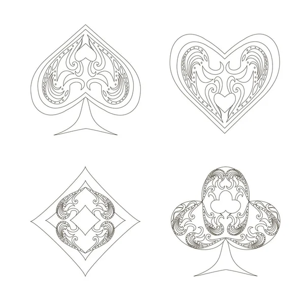 Ornament Monochromatický Piky Srdce Diamanty Kluby Poker Karty Symboly Bílém — Stockový vektor