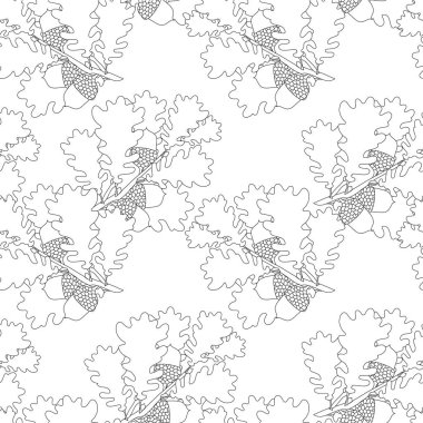 Meşe yaprağı, meyve tek renkli seamless modeli siyah anahatlarla öğe hisse senedi vektör çizim için baskı web tasarım