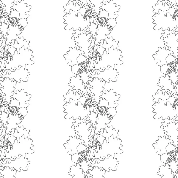 Hojas Roble Frutas Patrón Inconsútil Monocromo Con Contornos Negros Diseño — Archivo Imágenes Vectoriales