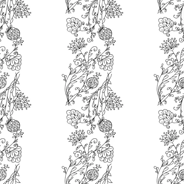 Floral Mão Desenhado Vetor Monocromático Ornamento Sem Costura Doodle Estilo —  Vetores de Stock