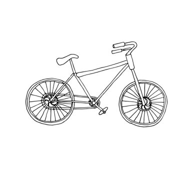 Bisiklet veya bisiklet karikatürler hisse senedi vektör çizim, göl kenarında beyaz el çizilmiş doodle kroki üzerinde nesne.