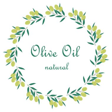 Daire yeşil zeytin, yaprakları, şube arka plan üzerinde beyaz tasarım öğesi hisse senedi vektör çizim web, ambalaj tasarım, ürün tasarımı, duvar kağıdı, baskı kumaşlar için için için için için zeytin yağı