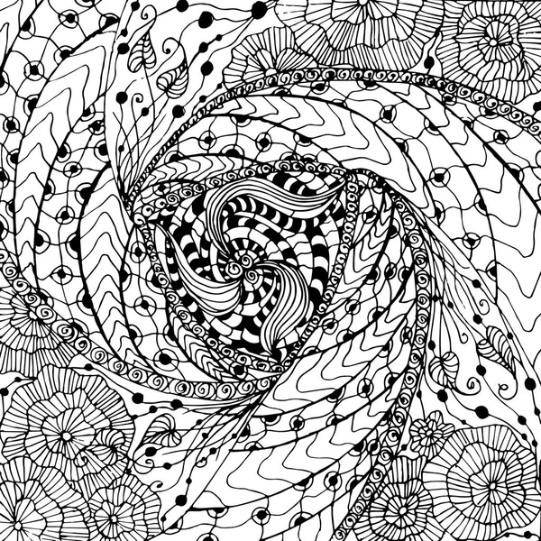 Zentangle elle çizilmiş tek renkli arka plan, stok kumaş baskı için antistress sayfa için sayfa boyama için baskı, web için illüstrasyon vektör