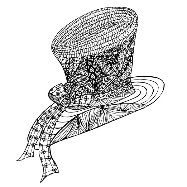 Hatt Med Rosett Handritad Zentangle Monokrom Design Element Lager Vektorillustration — Stock vektor