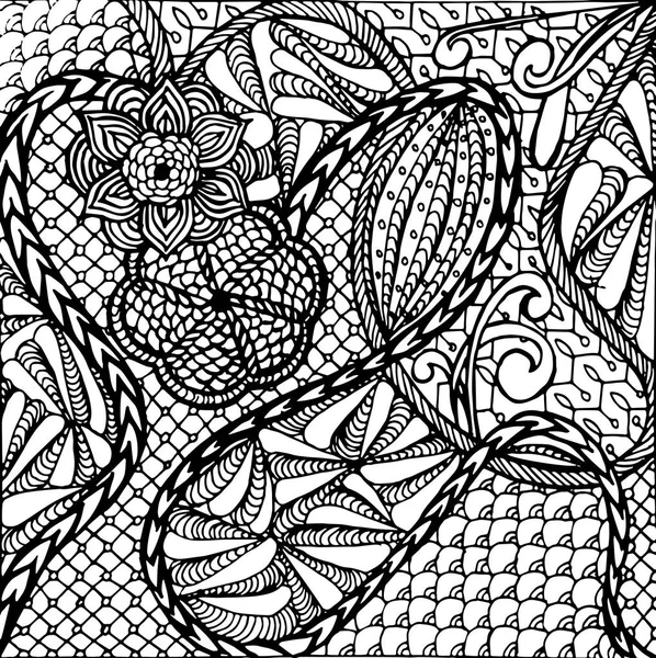 Zentangle Hand Drawn Monochrome Background Stock Vector Illustration Web Print — Stock Vector